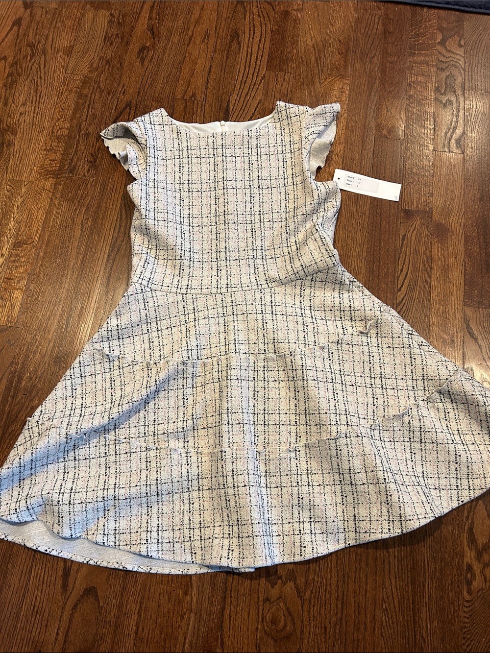 Girls White & black and pink Tweed Fit-and-Flare Dress